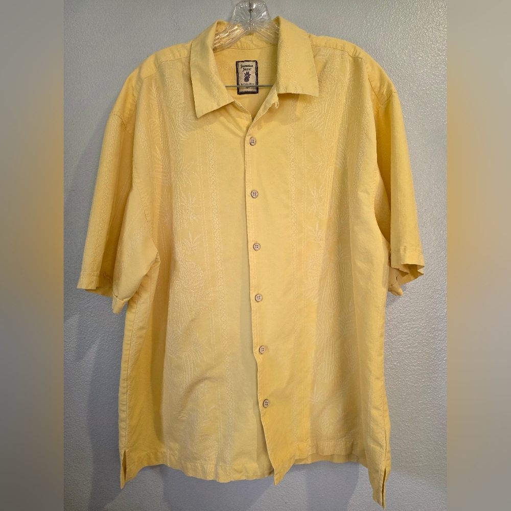Set Of 2 Mens Jamaica Jaxx Dress Shirts 100% Silk Yellow & Cream XXL - Picture 2 of 13